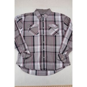 Knockout Jeans Shirt Mens 2XL XXL Gray White Plaid Long Sleeve Streetwear